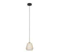 Eglo Pendant Lamp Ciudadela, 1-Light Pendant Above Dining Table, Dining Room lamp in Diamond Shape Made of Metal in Brass and Black, White Fabric, Pendant Light with E27 Socket, Ø 18 cm