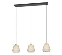Eglo Pendant Lamp Ciudadela, 3-Light Above Dining Table, Room Light in Diamond Shape Made of Metal Brass and Black, Textile White, with E27 Socket, 88 cm