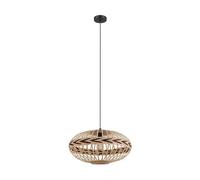 EGLO pendant lamp Dondarrion, 1-light hanging lamp vintage, Scandinavian | boho, steel and wood, dining table lamp, living room lamp hanging in black, natural, wine red, E27 socket, Ø 50 cm