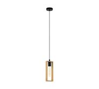 Eglo Pendant Lamp Littleton, 1-Light Vintage Pendant in Industrial Style, Retro Hanging Lamp Made of Steel and Wood, Colour: Black, Brown, Socket: E27