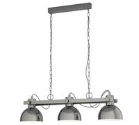 Eglo Pendant Lamp Lubenham, 3-Light Vintage Hanging Lamp in Industrial Style, Retro Steel Pendant Light, Colour: Matte Nickel, Cream, Socket: E27
