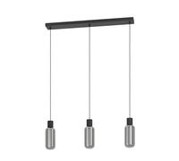 Eglo Pendant Lamp Maione, Smoked Glass Above Dining Table, 3-Light Ceiling Light Hanging, Black Metal and Grey Tinted Glass, E27 Socket, 77 cm Length