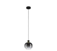 Eglo Pendant lamp Oilella, 1-Light Hanging Ceiling Light Smoked Glass Above Dining Table, Metal with Globe in Black-Grey Brass, E27 Socket, Ø 19 cm