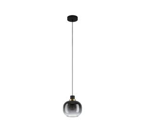 Eglo Pendant lamp Oilella, 1-Light Hanging Ceiling Light Smoked Glass Above Dining Table, Metal with Globe in Black-Grey Brass, E27 Socket, Ø 19 cm