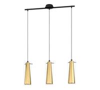 Eglo Pendant Lamp Pinto Gold, 3-Light Suspension, Dining Room Light in Black Metal and Transparent Gold Glass, E27 Socket