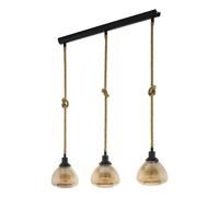 Eglo Pendant Lamp Rampside, 3-Light Vintage Pendant in Industrial Style, Hanging Lamp Made of Steel, Colour: Black, Brown, Glass: Amber, Smoked, Socket: E27