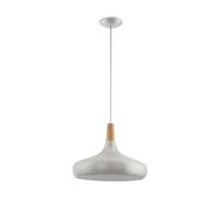 Eglo Pendant Lamp Sabinar, 1-Light Pendant, Hanging lamp Made of Steel and Wood, Colour: Brushed Silver, Brown, Socket: E27, Ø: 40 cm