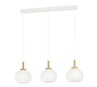 Eglo Pendant Lamp Summerhill, 3-Light Hanging Light Fixture for Dining Table, Japanese Style Room Light, Metal, Wood and Paper in White, FSC Certified, E27 Socket, 92.5 cm