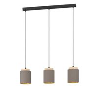 Eglo Pendant Light Albariza, 3-Light Hanging Lamp Vintage Style, Pendant Lamp in Steel, Wood and Textile Black, Natural, Cappuccino, Gold, Dining Table Lamp, Living Room Hanging Lamp with E27 Socket