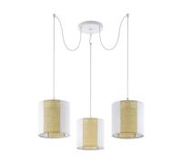 EGLO pendant light Arnhem, 3-light hanging lamp Vintage, Boho, Hygge, steel | paper & seagrass in white, natural, dining & living room lamp with E27 socket, Ø 96 cm
