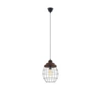 EGLO pendant light Bampton | Single-Bulb Hanging Lamp Industrial Vintage Retro, Wooden Pendant in Brown Patina and Black Steel, Dining Table Light, Living