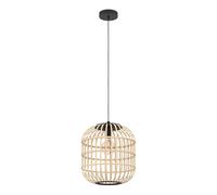 EGLO pendant light Bordesley, 1-Light Hanging Lamp Vintage Style, Natural | Boho, Hygge, Black Steel and Natural Wood, Dining Room or Living Room Hanging Lamp with E27 Socket, Ø 35 cm