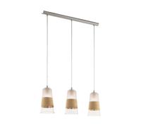 Eglo Pendant Light Burnham, 3-Light Hanging Lamp Vintage Retro | Suspension Lamp Steel Glass Bast Nickel Matte White Natural, Dining Table Light, Living Room Hanging Lamp with E27 Socket