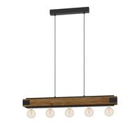 Eglo Pendant Light Layham, 5-Light Hanging Lamp Vintage, Industrial, Retro, Suspension Lamp in Steel and Wood Black, Natural, Dining Table Light, Living Room Hanging Lamp with E27 Socket