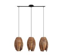 Eglo Pendant Light Mongu 1, 3-Light Hanging Lamp Vintage, African, Boho, Pendant Lamp Made of Bast and Steel, Dining Table Lamp, Hanging Living Room Lamp in Natural, Black, E27 Socket