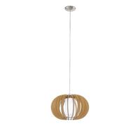 EGLO Stellato 1 Pendant Light, 1-Bulb Vintage Modern Pendant Light Made of Steel, Wood and Glass in Matt Nickel, Maple, White, Dining Table Lamp, Living Room Lamp Hanging with E27 Socket, Diameter 40