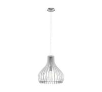 EGLO Tindori Pendant Light, 1-Bulb Vintage Pendant Light Made of Steel and Wood in Nickel Matt, White, Dining Table Lamp, Living Room Lamp Hanging with E27 Socket, Diameter 38 cm