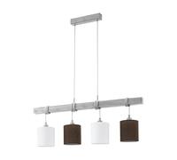 EGLO Townshend 2 Pendant Light 4 Bulb Vintage Modern Hanging Lamp Wood Steel in White Patina and Textile Linen in White, Brown Dining Table Lamp Living Room Lamp Hanging with E27 Socket