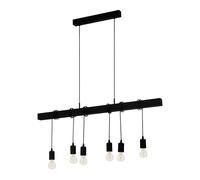 Eglo Pendant Light Townshend Wood Vintage, Dining Room Hanging Lamp, 6-Light Pendant, Retro Lighting in Industrial Style with E27 Socket, Black
