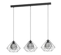 Eglo Vernham 3-light caged fitting with smoked black glass - Black