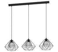 Eglo Vernham 3-light caged fitting with smoked black glass - Black