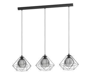 Eglo Pendant Light Vernham, 3-Light Hanging Lamp Vintage, Industrial, Retro, Suspension Lamp Made of Steel and Smoked Glass, Black, Dining Table Lamp Hanging with E27 Socket