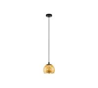 EGLO Pendant lighting Alabraccin, ceiling light fitting, hanging lamp for dining room made of black metal and gold-coloured glass, E27 socket, Ø 7.5“