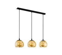 EGLO Pendant lighting Alabraccin, ceiling light fitting with 3 shades, hanging lamp for dining room made of black metal and gold-coloured glass, E27 socket, 30.7“