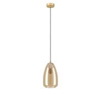 EGLO Pendant lighting Alobrase, ceiling light fitting, hanging lamp for dining room made of brushed brass metal and glass in amber colour, E27 socket, Ø 7.9“
