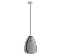 EGLO Pendant lighting Alobrase, ceiling light fitting, hanging lamp for dining room made of chrome-coloured metal and smoked glass in transparent black, E27 socket, Ø 11.8“