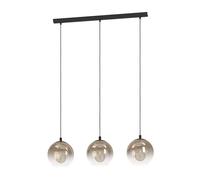Eglo Pendant Lighting Ariscani, 3-Light Hanging lamp for Dining Table, Ceiling Light Fitting Living Room, Black Metal and Copper-Coloured Metal, E27 Socket, 76.5 cm