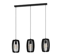 EGLO Pendant lighting Bajazzara, Scandinavian design ceiling light fitting, 3 light hanging lamp for dining and living room made of black wood and metal, E27 socket