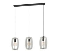 EGLO Pendant lighting Bajazzara, Scandinavian design ceiling light fitting, 3 light hanging lamp for dining and living room made of wood in sand colour and black metal, E27 socket