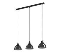 Eglo Beleser Smoke And Black Glass And Metal 3 Light Ceiling Pendant, (L) 90.5Cm