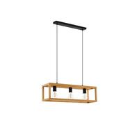 Eglo Pendant Lighting Blackcrown, 3-Light Vintage Hanging lamp for Dining Table, Ceiling Light Fitting Living Room, Natural Design, Light Wood, E27 Socket, 70 cm