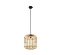 Eglo Pendant Lighting Bordesley, Boho Hanging lamp for Dining Table, Ceiling Light Fitting Living Room, Black Steel and Natural Wood, E27 Socket, Ø 34 cm