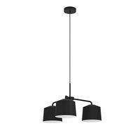 EGLO Pendant lighting Caguanes, 3 lamp ceiling light fitting, cluster hanging lamp for dining and living room, fabric and metal in black and white, E27 socket