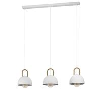 Eglo Pendant Lighting Calmanera, 3 Bulb Ceiling Light Fitting Made of White Metal and Brushed Brass, Hanging lamp for Dining and Living Room, E27 Socket