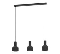 EGLO Pendant lighting Casibare, 3 bulb monochrome ceiling light fitting in industrial style made of black metal, hanging lamp for dining and living room, E27 socket