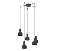 EGLO Pendant lighting Casibare, 5 bulb monochrome ceiling light fitting in industrial style made of black metal, hanging lamp for dining and living room, E27 socket