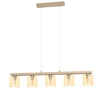 EGLO Castralvo hanging light, length 115 cm, wood/amber, 5-bulb, glass