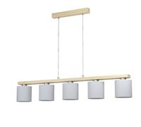 Eglo Pendant Lighting Castralvo, 5 Light Hanging lamp, Ceiling Light Fixture Made of White Fabric, Silver Metal and Natural Wood, Dining Table lamp FSC Certified, E27 Socket