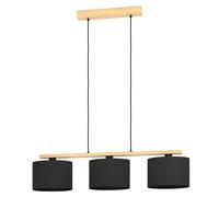 EGLO Pendant lighting Castralvo, ceiling light fitting with 3 shades, hanging lamp for dining and living room made of black wood and fabric, FSCM70HB, E27 socket
