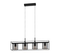 Eglo Pendant Lighting Catterick, 4 lamp Ceiling Light Fitting in Industrial Design, Rectangular Hanging lamp for Dining and Living Room, Black Metal and mesh, E27 Socket
