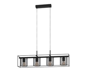 Eglo Pendant Lighting Catterick, 4 lamp Ceiling Light Fitting in Industrial Design, Rectangular Hanging lamp for Dining and Living Room, Black Metal and mesh, E27 Socket