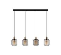 EGLO Pendant lighting Chisle, 4 lamp ceiling light fixture for dining and living rooms, hanging light made of black metal and steamed amber glass, E27 socket