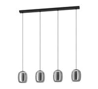 Eglo Pendant Lighting Ciampino, 4 Light Hanging lamp Above Dining Table, Elegant Dining Room Ceiling Light Fixture, Made of Metal in Black and Smoked Glass, E27 Socket, 97.5 cm