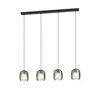 Eglo Pendant Lighting Ciampino, 4 Light Hanging lamp Above Dining Table, Elegant Dining Room Ceiling Light Fixture, Made of Metal in Black and Smoked Glass, E27 Socket, 97.5 cm