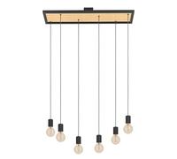 Eglo Pendant Lighting Consett, 6 lamp Ceiling Light Fitting, Hanging for Dining and Living Room, FSCM70HB, Wood Metal in Black, E27 Socket