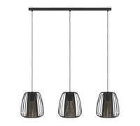 EGLO Pendant Lighting Curasao, 3 Lamp Ceiling Light Fixture for Dining and Living Rooms, Hanging Light Made of Metal and Fabric in Black and Gold, E27 Socket